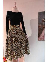 Nostaljik Esintili Sarı ve Pudra Çiçekli Kloş Tasarım Şifon Etek