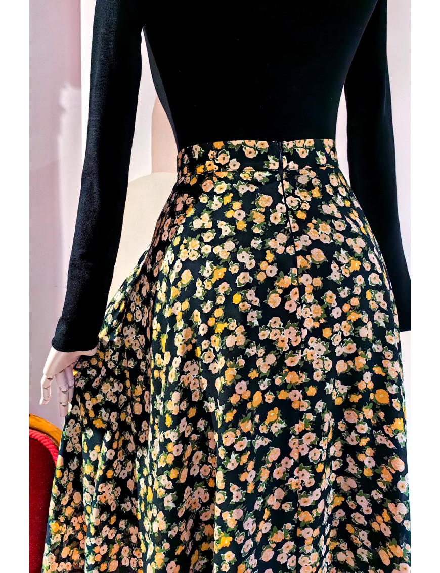 Çiçekli Kloş Midi Etek - Retro Tasarım | Craft and Boutique