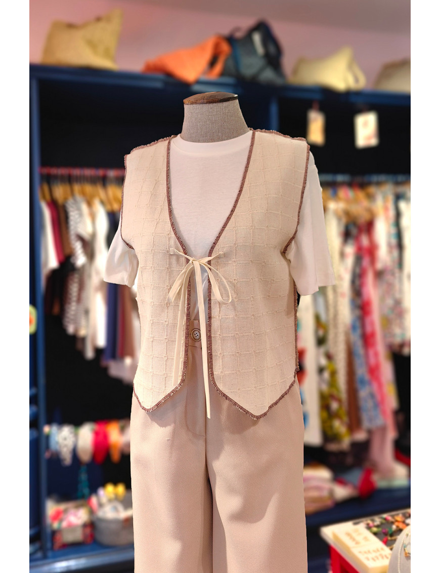 Keten Sanat Yeleği | Sırt Detaylı, Tango Baskılı, Bohem Kadın Yelek | Craft and Boutique