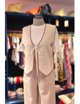 Keten Sanat Yeleği | Sırt Detaylı, Tango Baskılı, Bohem Kadın Yelek | Craft and Boutique