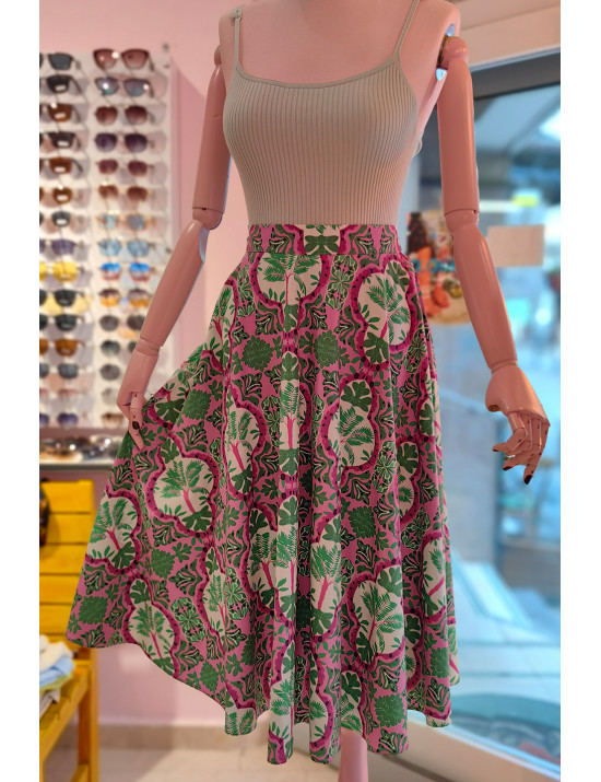 Desenli Poplin Etek - Pembe Yeşil Retro Tasarım | Craft and Boutique