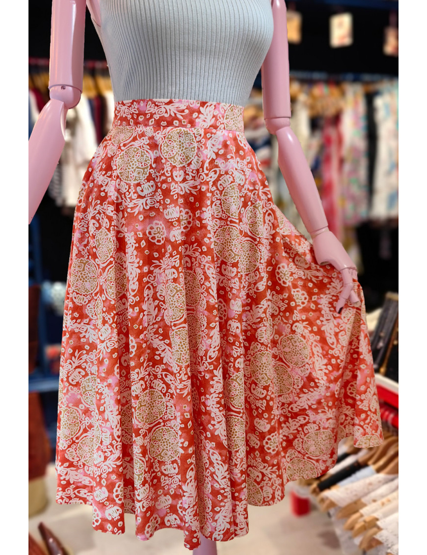 Turuncu Etnik Desenli Poplin Kloş Etek | Craft and Boutique