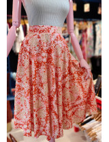 Turuncu Etnik Desenli Poplin Kloş Etek | Craft and Boutique