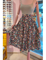 Çok Renkli Geometrik Desenli Poplin Kloş Etek | Craft and Boutique