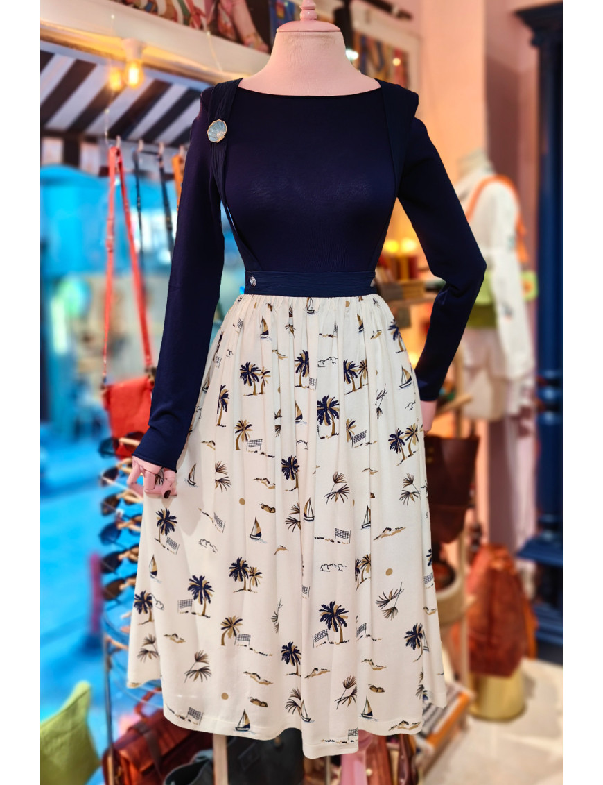 Palmiye ve Yelkenli Desenli Askılı Tasarım Etek