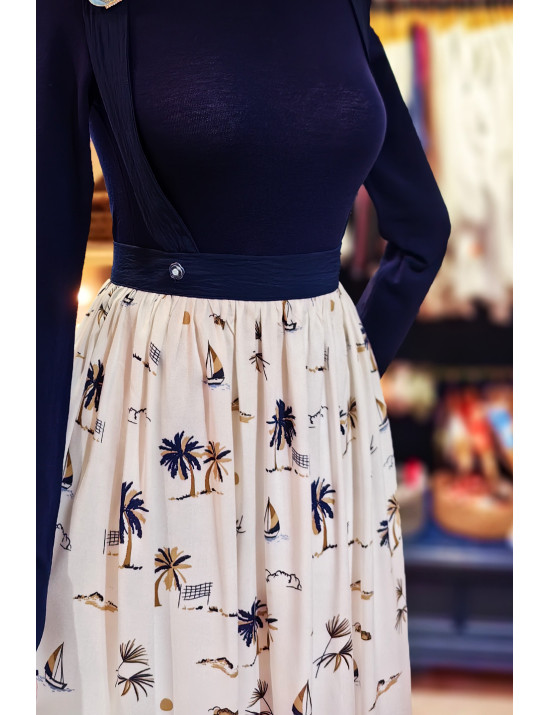 Palmiye Desenli Askılı Kloş Tasarım Etek | Craft and Boutique