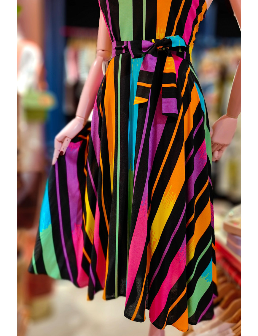 Sırt Dekolteli Renkli Çizgili Tasarım Elbise| Craft and Boutique