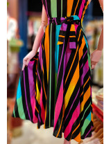 Sırt Dekolteli Renkli Çizgili Tasarım Elbise| Craft and Boutique