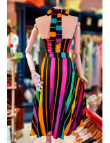 Sırt Dekolteli Renkli Çizgili Tasarım Elbise| Craft and Boutique