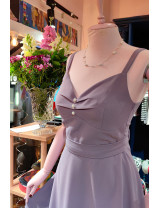 Leylak Rengi İnci Detaylı Retro Askılı Elbise - Craft and Boutique