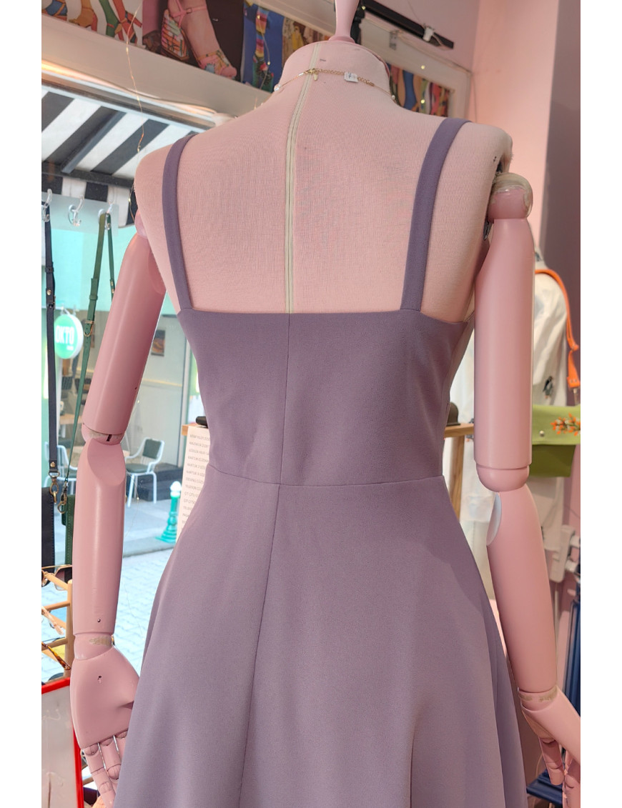 Leylak Rengi İnci Detaylı Retro Askılı Elbise - Craft and Boutique