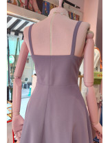 Leylak Rengi İnci Detaylı Retro Askılı Elbise - Craft and Boutique