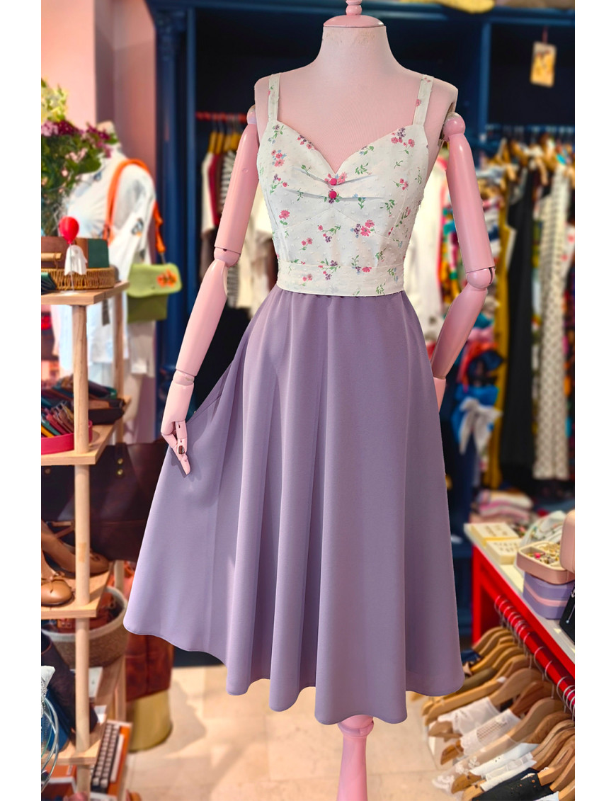 Çiçekli Fisto ve Lavanta Midi Elbise | Craft and Boutique