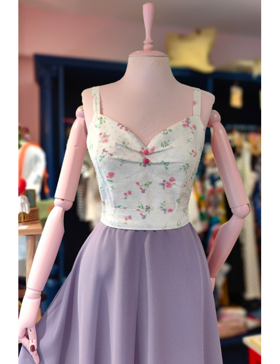 Çiçekli Fisto ve Lavanta Midi Elbise | Craft and Boutique