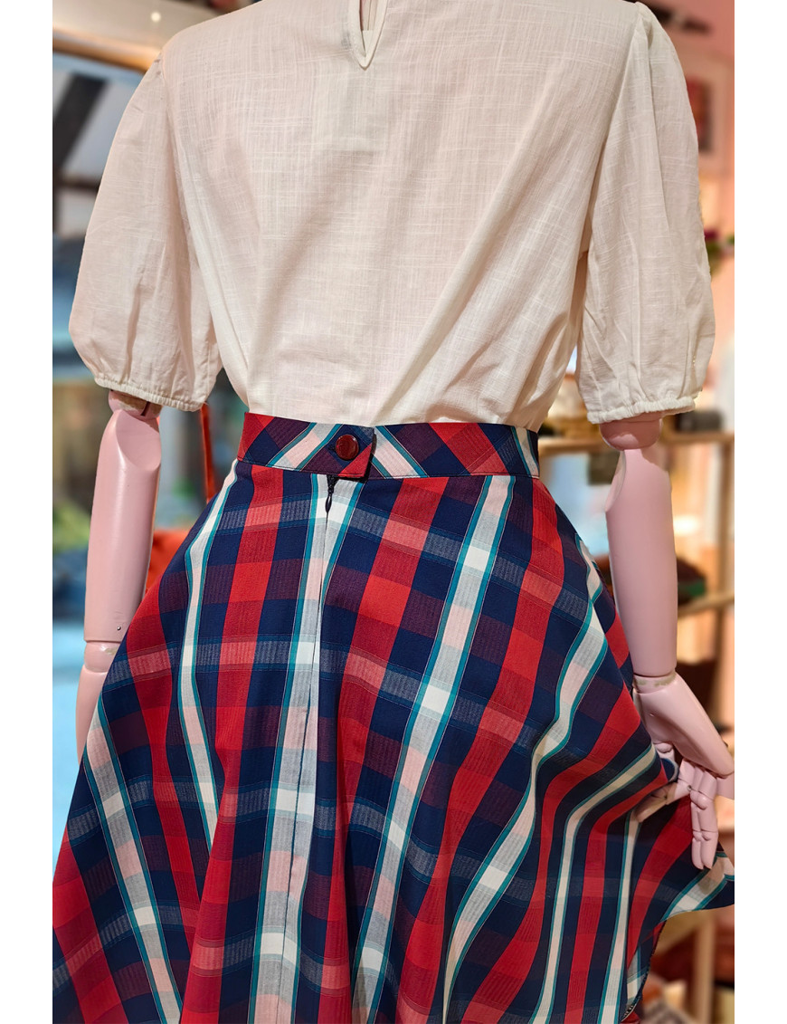 Retro Ekose Desenli Yüksek Bel Kloş Mini Tasarım Etek - Craft and Boutique