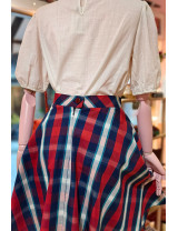 Retro Ekose Desenli Yüksek Bel Kloş Mini Tasarım Etek - Craft and Boutique