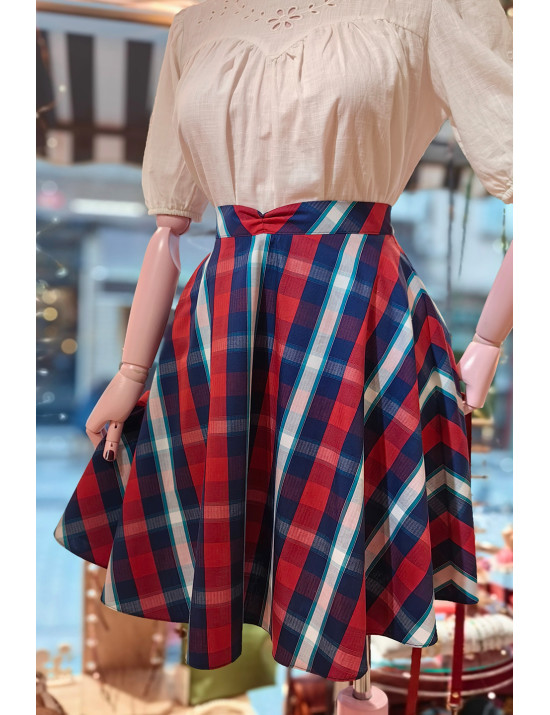 Retro Ekose Desenli Yüksek Bel Kloş Mini Tasarım Etek - Craft and Boutique