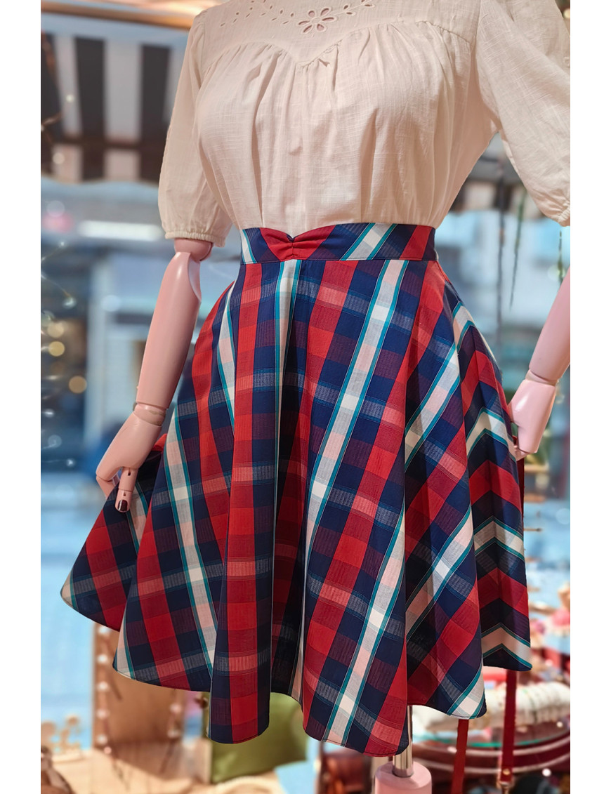 Retro Ekose Desenli Yüksek Bel Kloş Mini Tasarım Etek - Craft and Boutique