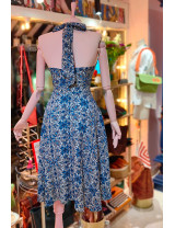 Mavi Etnik Desenli Boyundan Bağlamalı Tasarım Elbise - Craft and Boutique