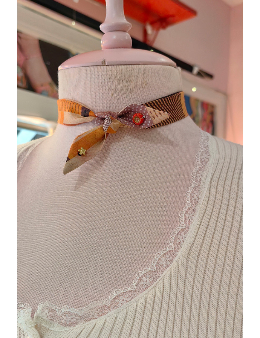 Retro Esintili Çok Fonksiyonlu İpek Dokulu Fular & Bileklik - Turuncu & Toprak Tonları