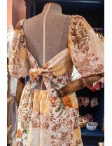 Romantik Çiçekli Patchwork Elbise | Kare Yaka Puff Kol Yazlık Modeller