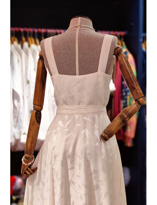 Romantik Beyaz Jakarlı Midi Boy Tasarım Elbise |Craft and Boutique Handmade