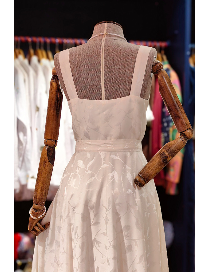 Romantik Beyaz Jakarlı Midi Boy Tasarım Elbise |Craft and Boutique Handmade
