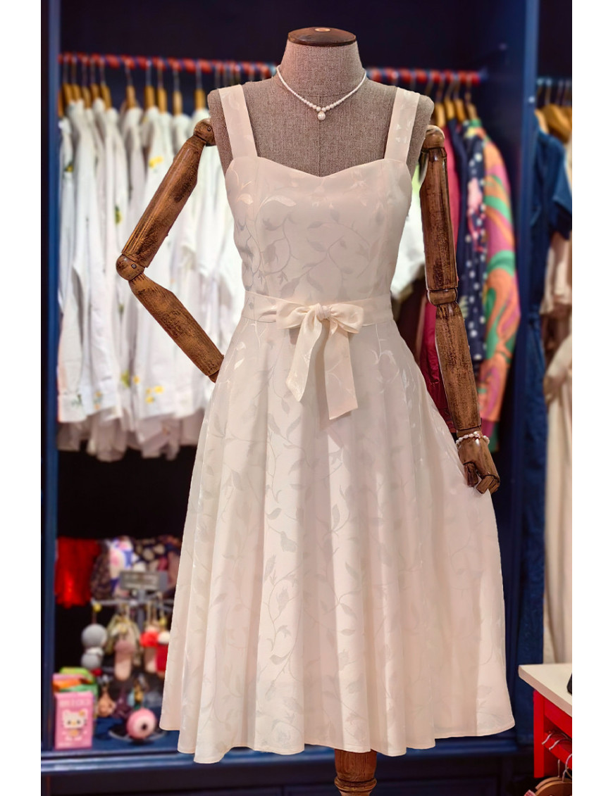 Romantik Beyaz Jakarlı Midi Boy Tasarım Elbise |Craft and Boutique Handmade
