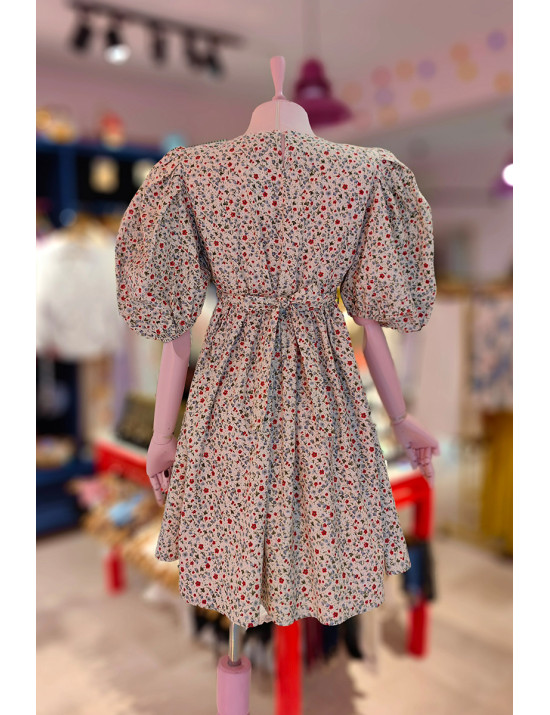 Vatka Detaylı Çıtır Çiçekli Poplin Elbise - Craft and Boutique Handmade