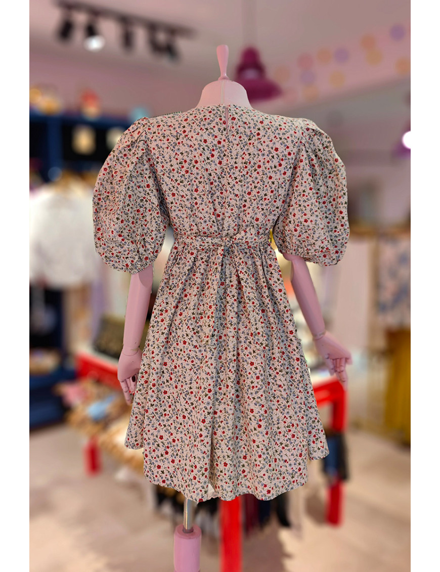 Vatka Detaylı Çıtır Çiçekli Poplin Elbise - Craft and Boutique Handmade