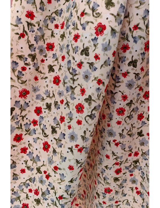 Vatka Detaylı Çıtır Çiçekli Poplin Elbise - Craft and Boutique Handmade