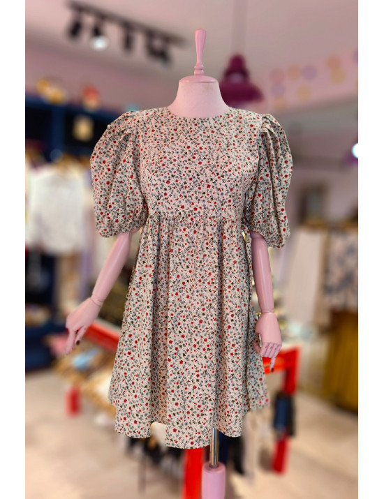 Vatka Detaylı Çıtır Çiçekli Poplin Elbise - Craft and Boutique Handmade