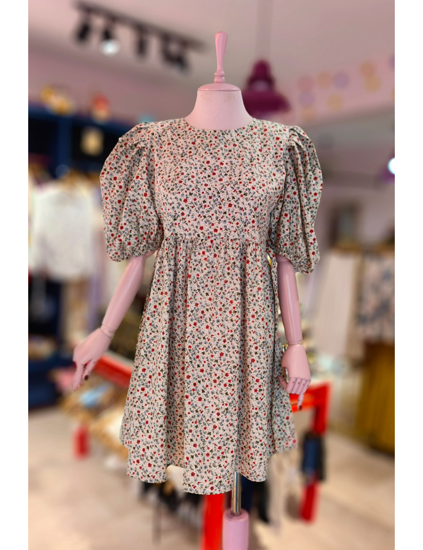 Vatka Detaylı Çıtır Çiçekli Poplin Elbise - Craft and Boutique Handmade