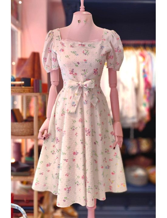 Çiçekli Karpuz Kollu Romantik Kır Elbisesi | Craft and Boutique Handmade