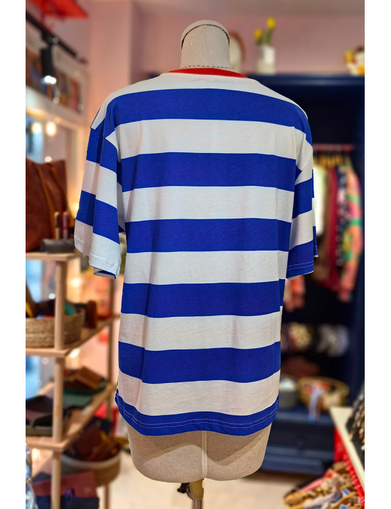Vintage Çizgili Mantar Baskılı Oversize Tişört |Craft and Boutique Handmade