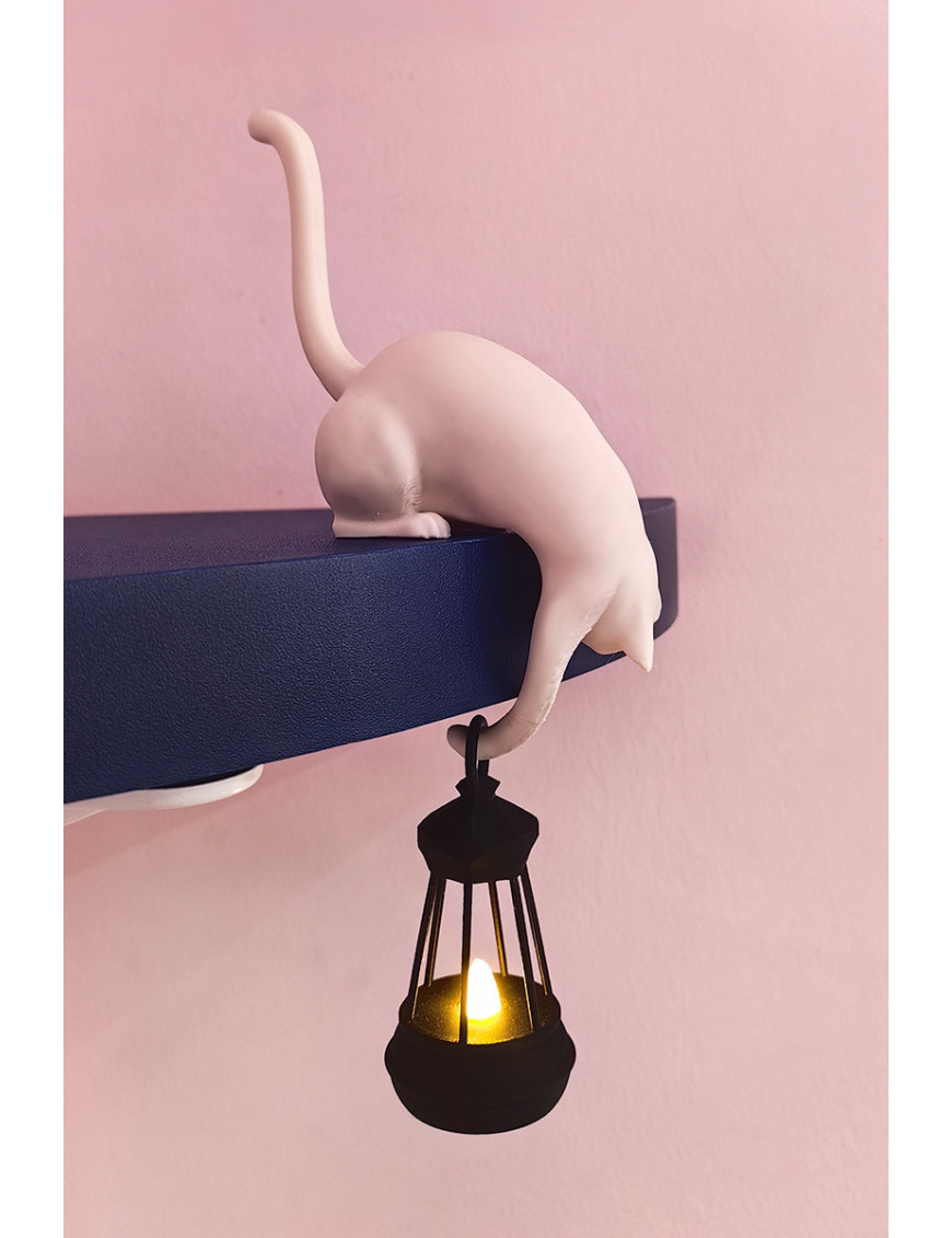 3D Baskı Dekoratif Kedi Figürü - Fenerli Raf Süsü ve Anahtarlık Askısı