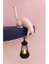 3D Baskı Dekoratif Kedi Figürü - Fenerli Raf Süsü ve Anahtarlık Askısı