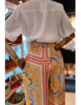 Turuncu Desenli Bohem Bol Paça Viskon Pantolon | Kadın Yazlık Giyim - Craft and Boutique Handmade