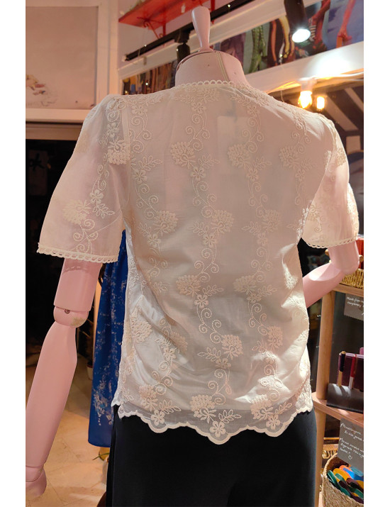 İnci Düğmeli Çiçek İşlemeli Krem Bluz Modelleri ve Fiyatları - Craft and Boutique Handmade