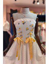 Mavi Çizgili Sarı Çiçekli Şık Kurdeleli Korset Modelleri - Craft and Boutique Handmade