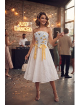 Mavi Çizgili Sarı Çiçekli Şık Kurdeleli Korset Modelleri - Craft and Boutique Handmade