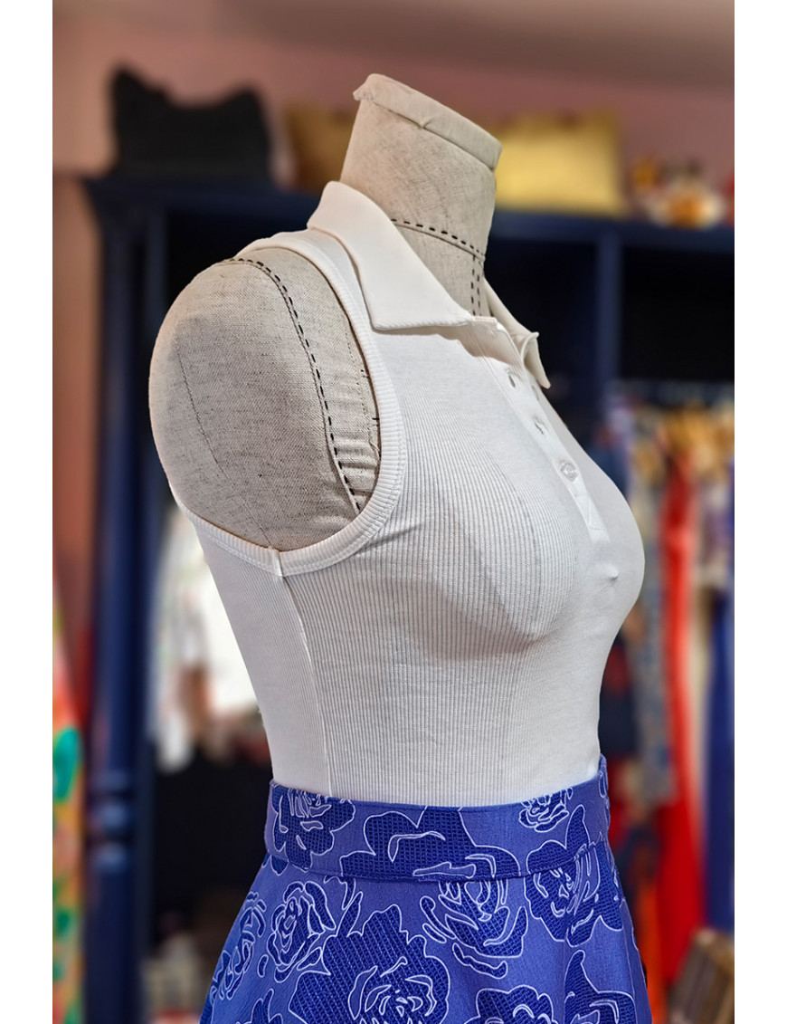 Beyaz Polo Yaka Kolsuz Fitilli Triko Bluz Modelleri - Craft and Boutique Handmade