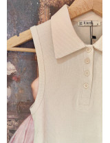 Bej Kolsuz Polo Yaka Fitilli Triko Bluz | Kadın Giyim - Craft and Boutique Handmade