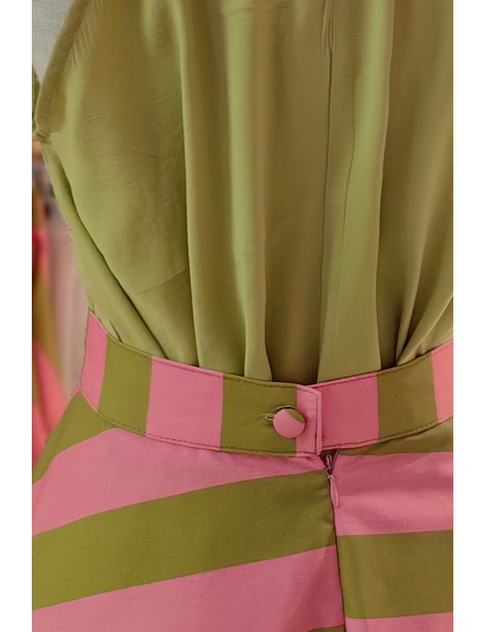 Pembe Yeşil Çizgili Retro Etek | Özel Dikim Tasarım Etek Modelleri - Craft and Boutique Handmade