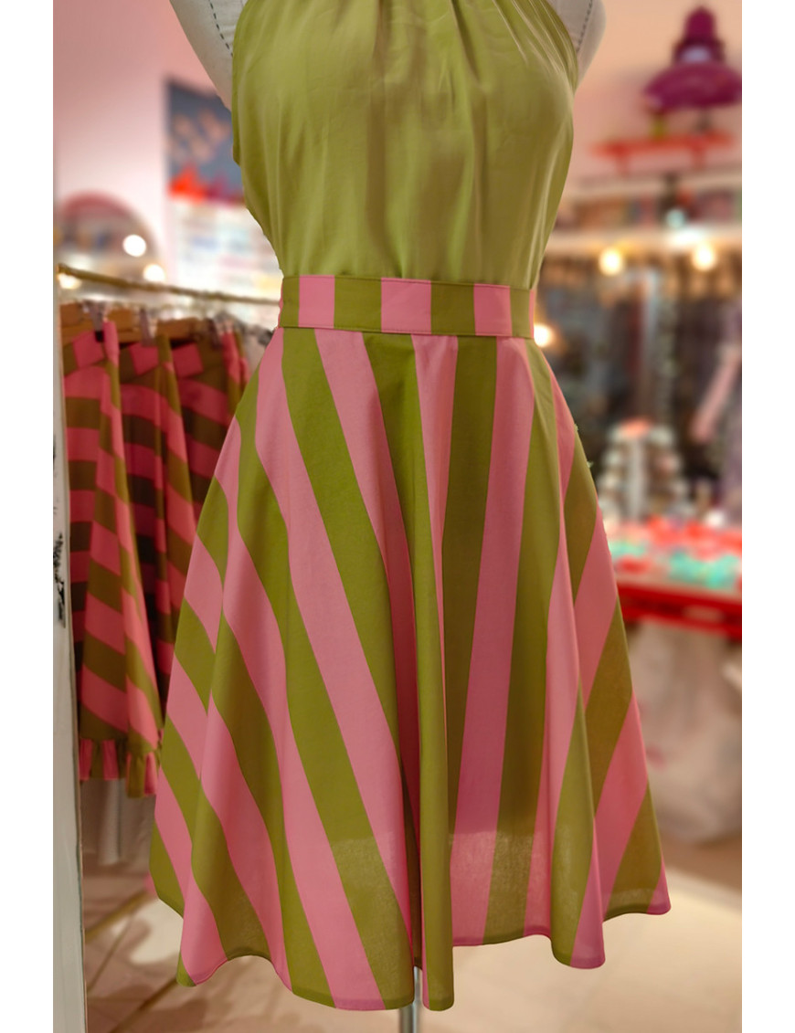 Pembe Yeşil Çizgili Retro Etek | Özel Dikim Tasarım Etek Modelleri - Craft and Boutique Handmade