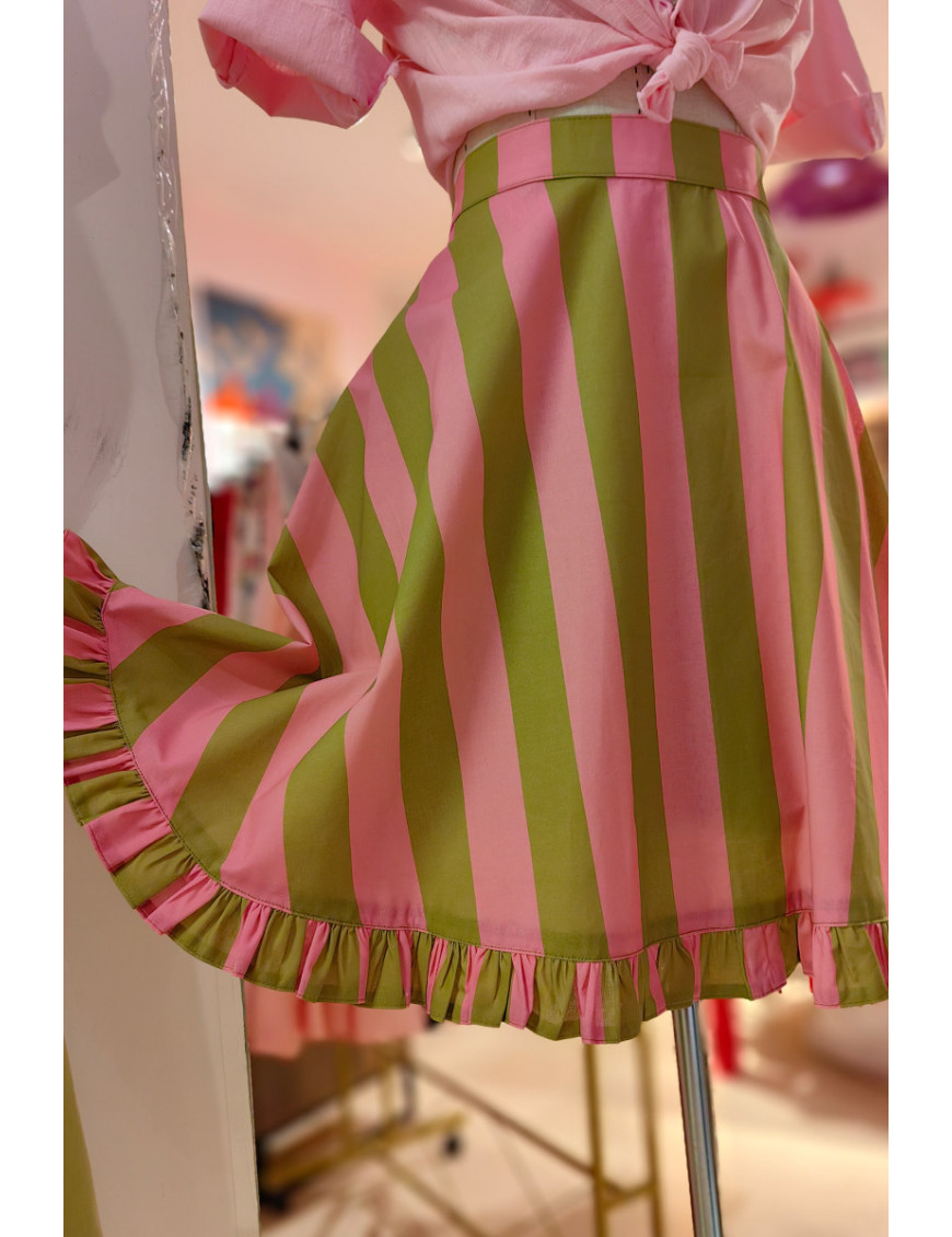 Pembe Yeşil Fırfırlı Özel Tasarım Etek | Candy Stripe Retro Koleksiyonu - Craft and Boutique Handmade