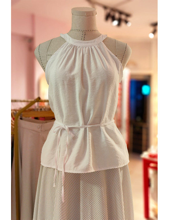 Beyaz Halter Yaka Kuşaklı Kadın Bluz Modelleri ve Fiyatları - Craft and Boutique Handmade