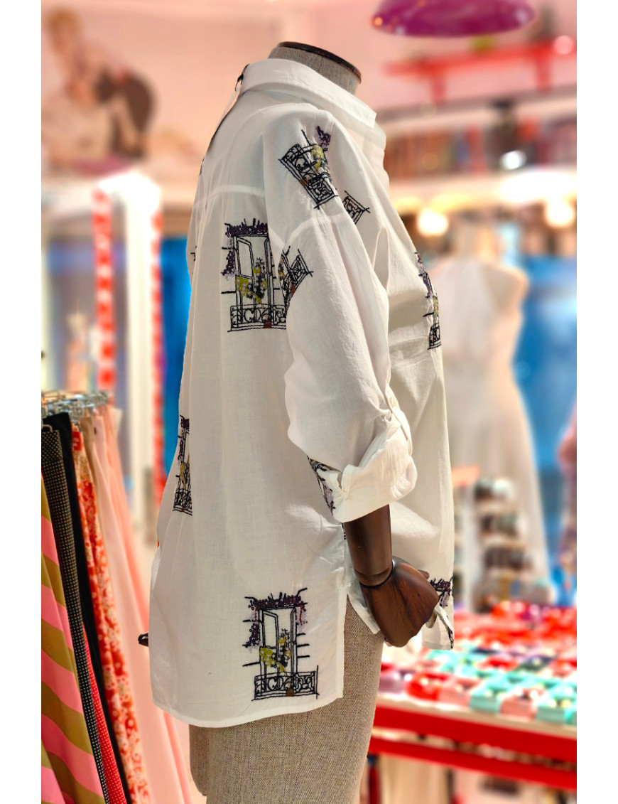 Mor Pencere Nakışlı Beyaz Kadın Gömlek Fiyatları | Kadın Gömlek Modelleri - Craft and Boutique Handmade