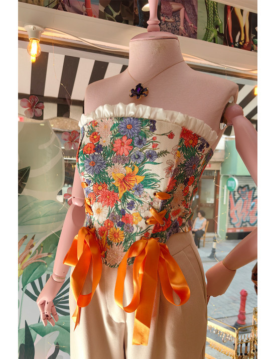 Garden Muse Çiçek Desenli Bağcıklı Korse Üst | Vintage ve Modern Şıklık - Craft and Boutique Handmade