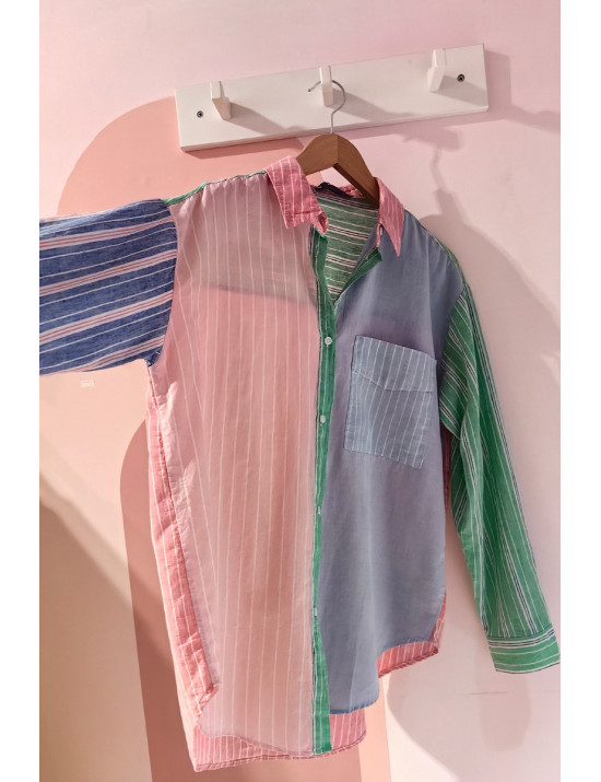 Pastel Blok Çizgili Oversize Kadın Gömlek | Trend Giyim Modelleri